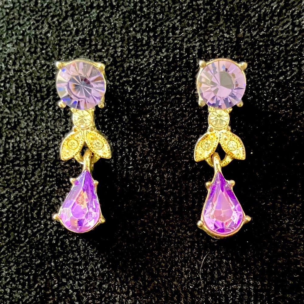 Napier Pink and Purple  Silver Tone Crystal Earrings